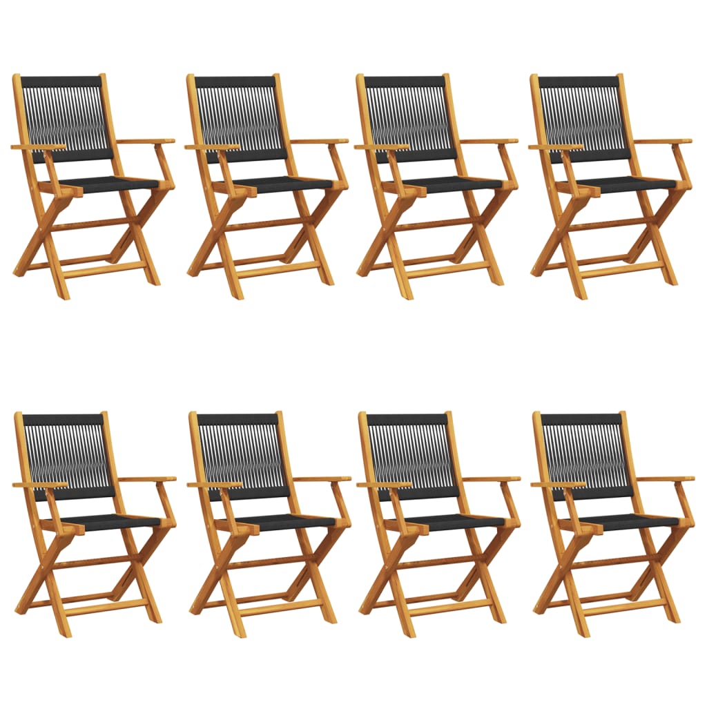 Sedie da Giardino Pieghevoli 8pz Nere Legno Massello di Acacia - homemem39
