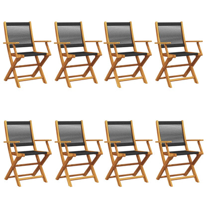 Sedie da Giardino Pieghevoli 8pz Nere Legno Massello di Acacia - homemem39
