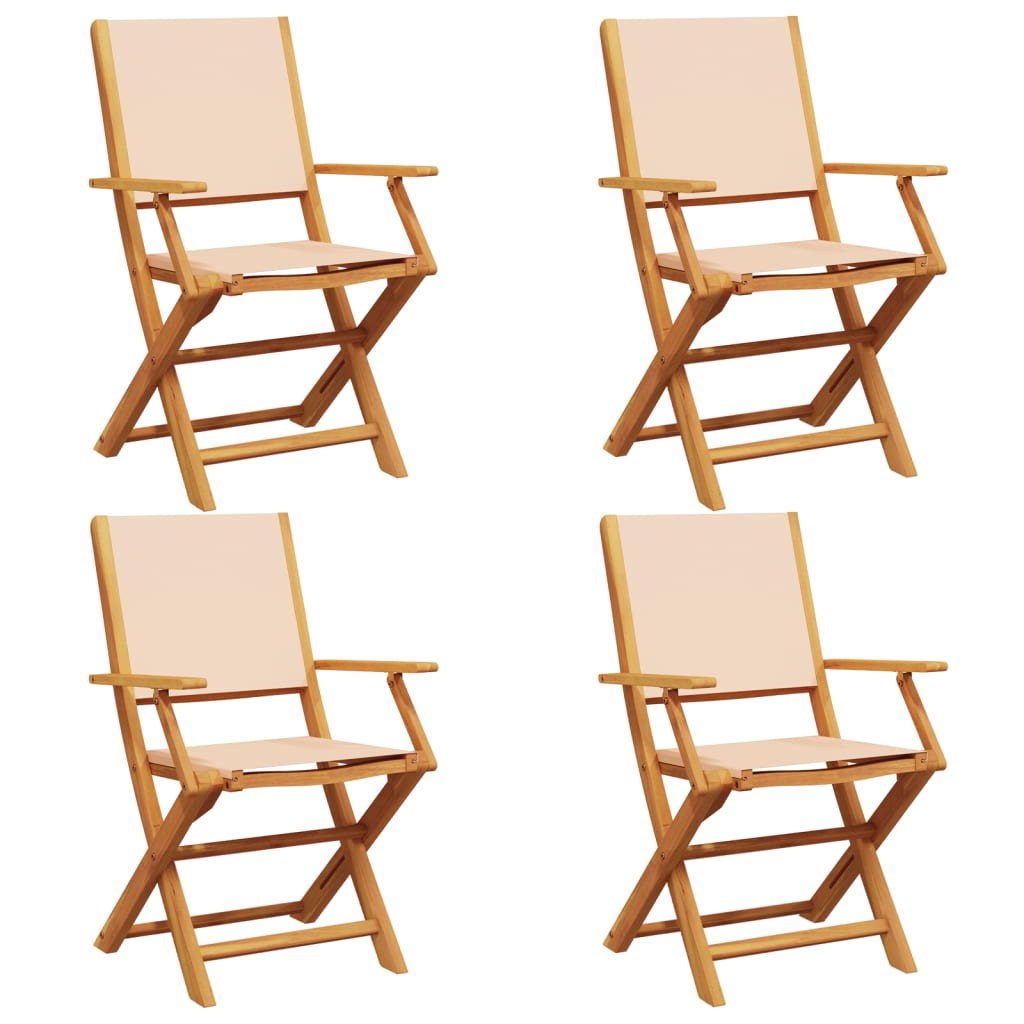 Sedie da Giardino Pieghevoli 4pz Beige Tessuto e Legno Massello