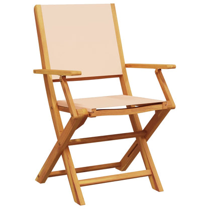 Sedie da Giardino Pieghevoli 4pz Beige Tessuto e Legno Massello