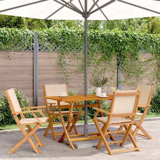 Sedie da Giardino Pieghevoli 4pz Beige Tessuto e Legno Massello - homemem39