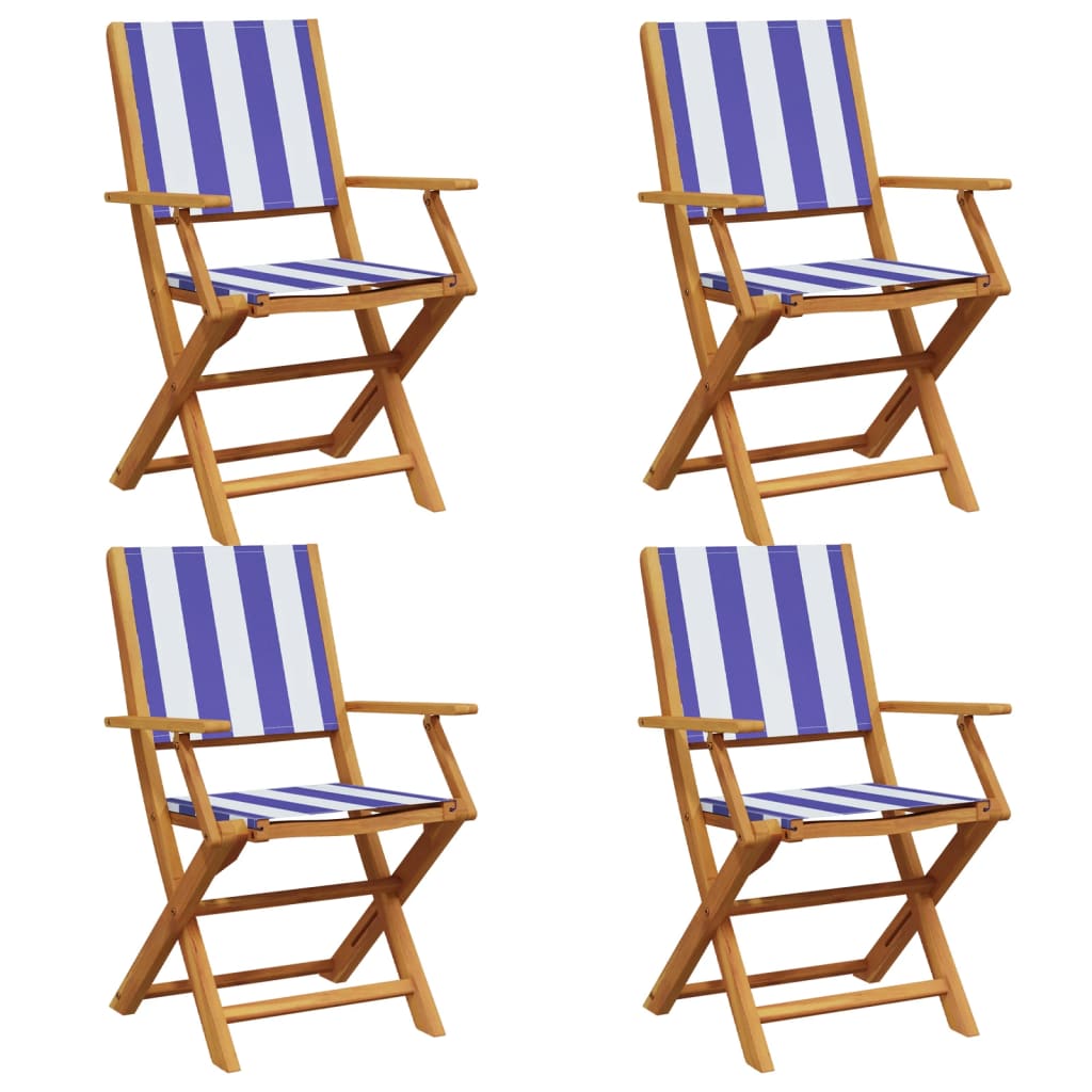 Folding Garden Chairs 4pcs Blue and White Fabric and Wood