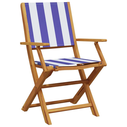 Folding Garden Chairs 4pcs Blue and White Fabric and Wood