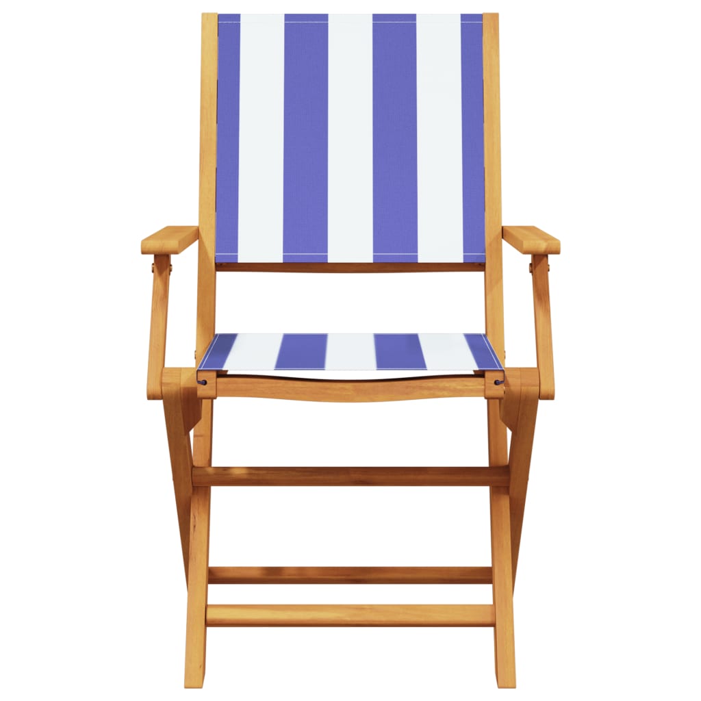 Folding Garden Chairs 4pcs Blue and White Fabric and Wood