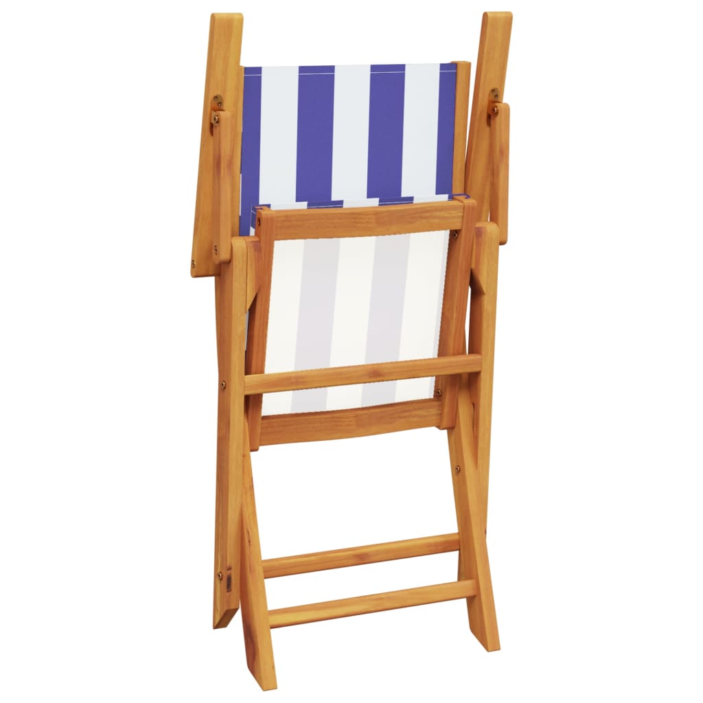 Folding Garden Chairs 4pcs Blue and White Fabric and Wood