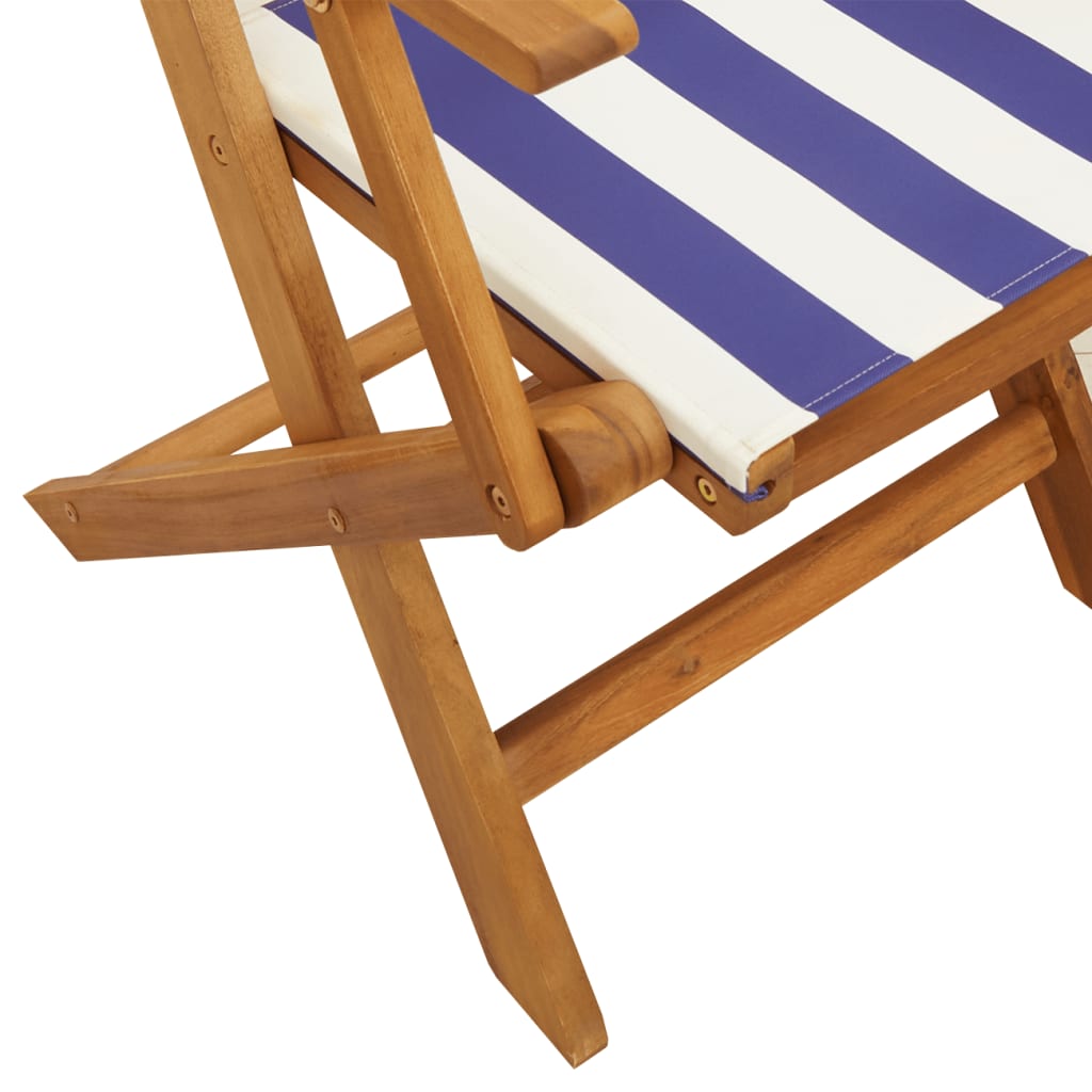 Folding Garden Chairs 4pcs Blue and White Fabric and Wood