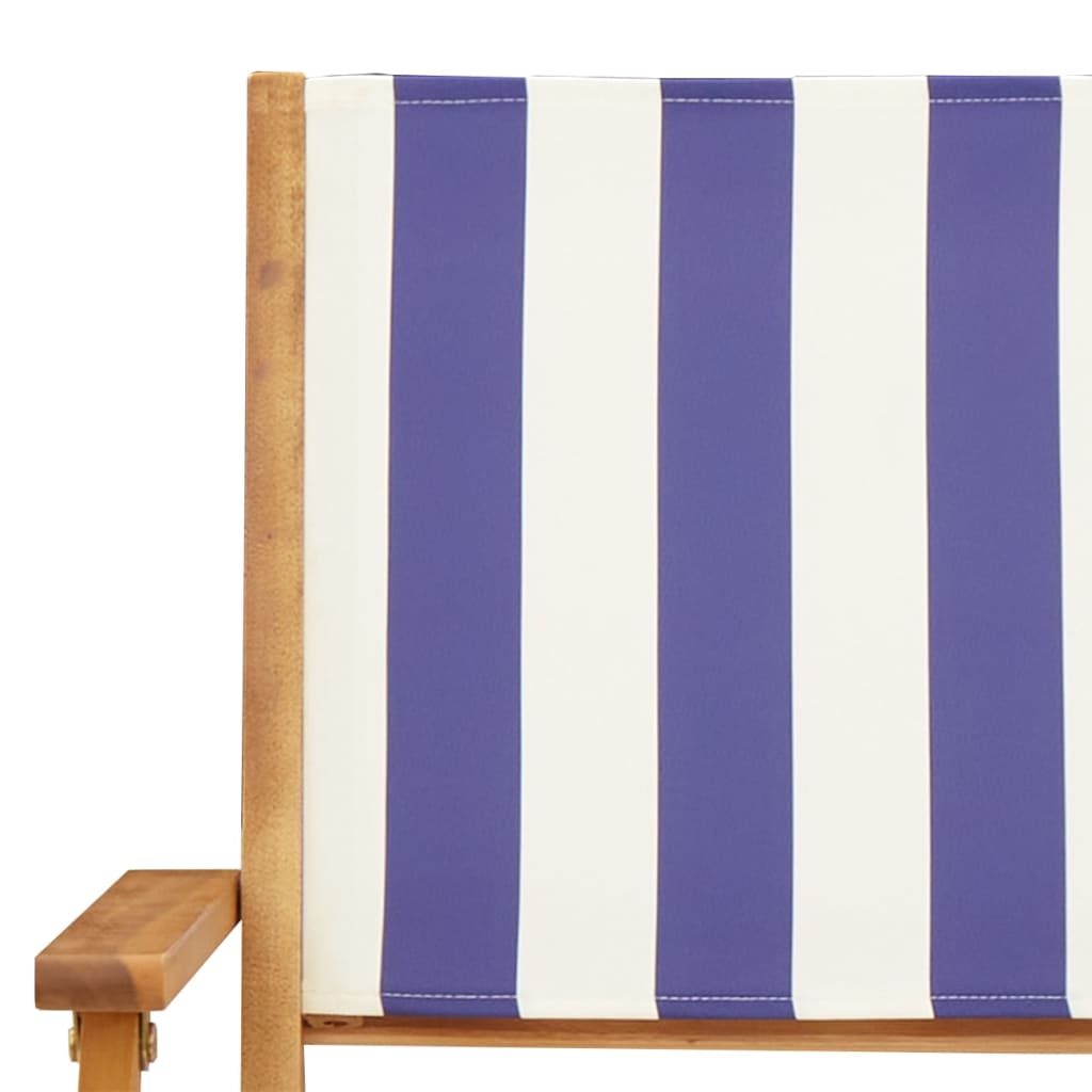 Folding Garden Chairs 4pcs Blue and White Fabric and Wood