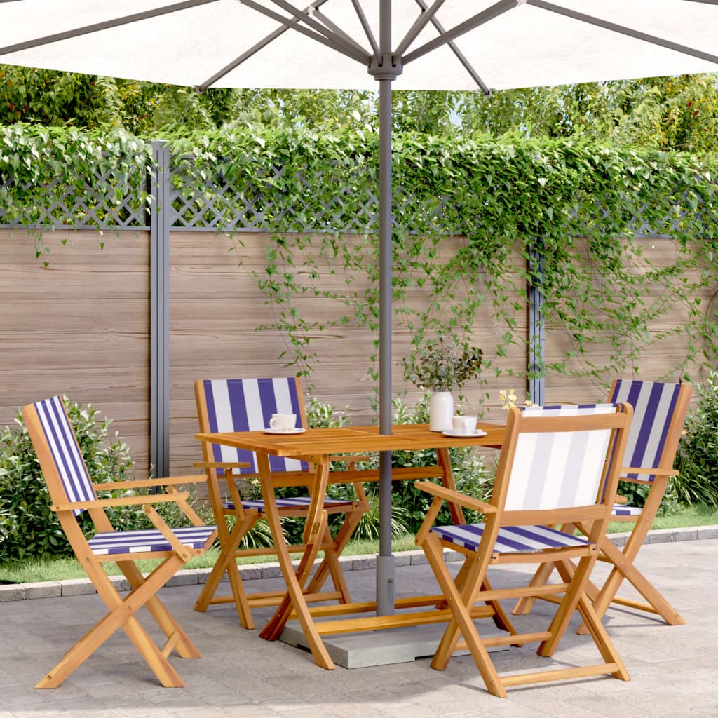 Folding Garden Chairs 4pcs Blue and White Fabric and Wood