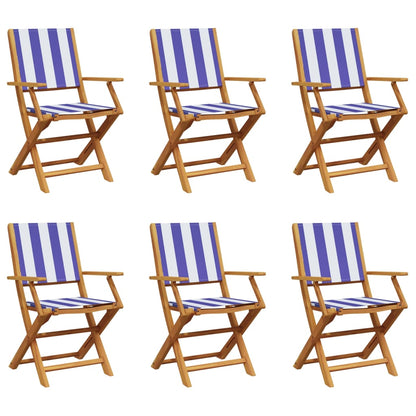 Folding Garden Chairs 6pcs Blue and White Fabric and Wood