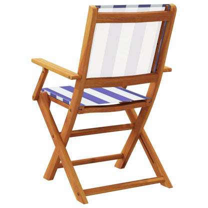 Folding Garden Chairs 6pcs Blue and White Fabric and Wood