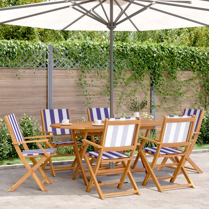 Folding Garden Chairs 6pcs Blue and White Fabric and Wood