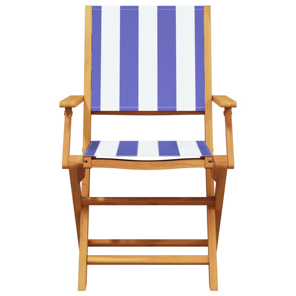 Folding Garden Chairs 8pcs Blue and White Fabric and Wood