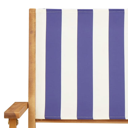 Folding Garden Chairs 8pcs Blue and White Fabric and Wood