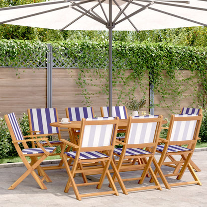 Folding Garden Chairs 8pcs Blue and White Fabric and Wood