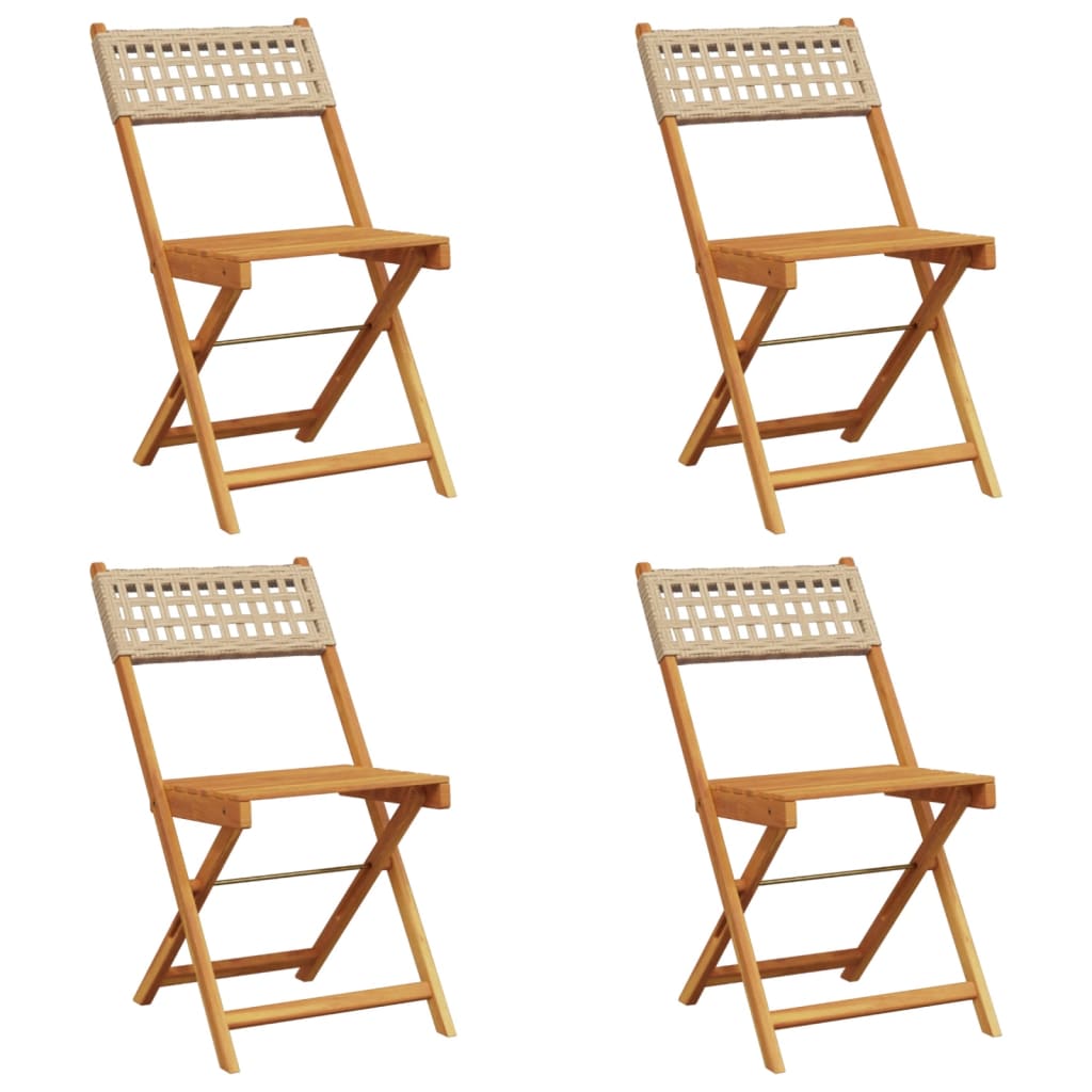 Sedie Giardino Pieghevoli 4pz Beige Polyrattan e Legno Massello