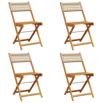 Sedie Giardino Pieghevoli 4pz Beige Polyrattan e Legno Massello