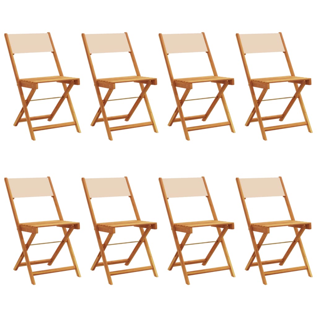 Folding Garden Chairs 8pcs Beige Fabric and Solid Wood
