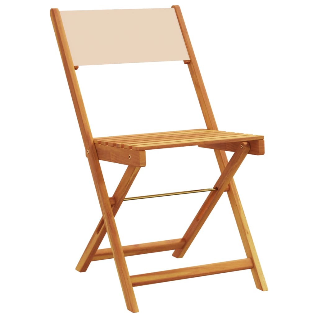 Folding Garden Chairs 8pcs Beige Fabric and Solid Wood