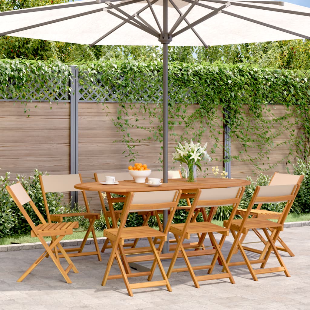 Folding Garden Chairs 8pcs Beige Fabric and Solid Wood
