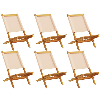 Sedie da Giardino Pieghevoli 6pz Beige Tessuto e Legno Massello