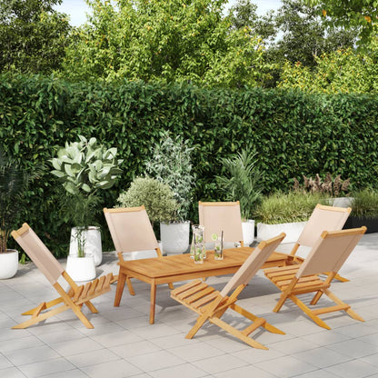 Sedie da Giardino Pieghevoli 6pz Beige Tessuto e Legno Massello