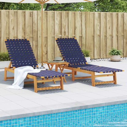 Sun Loungers 2pcs Dark Blue Solid Acacia Wood Fabric