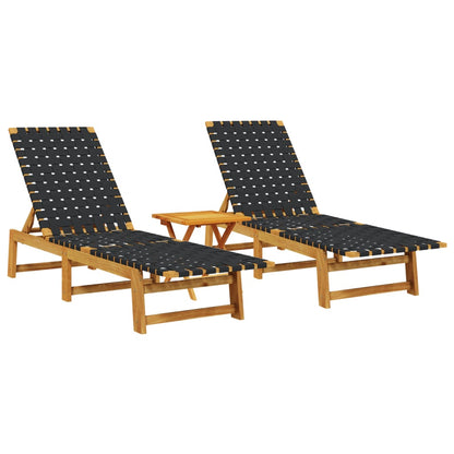 Sun Loungers with Coffee Table 2pcs Black Solid Acacia Wood