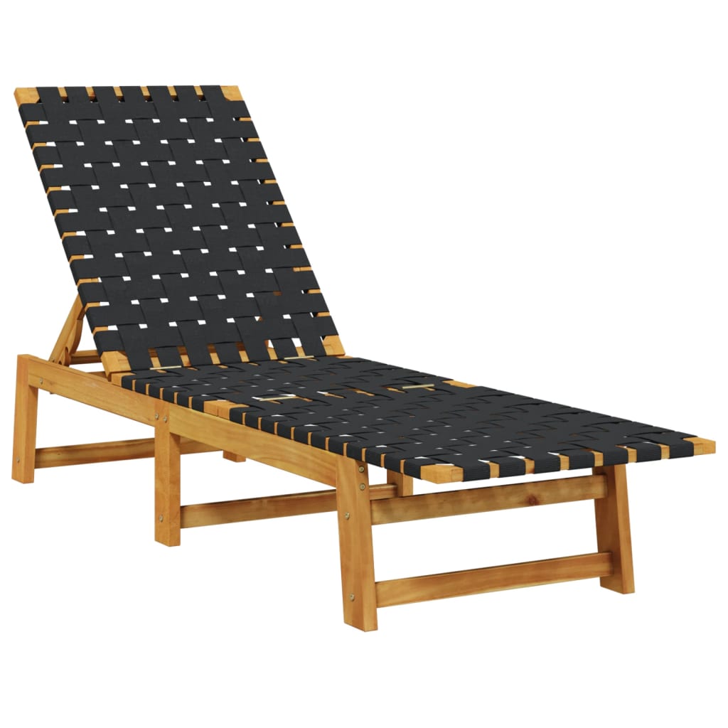Sun Loungers with Coffee Table 2pcs Black Solid Acacia Wood