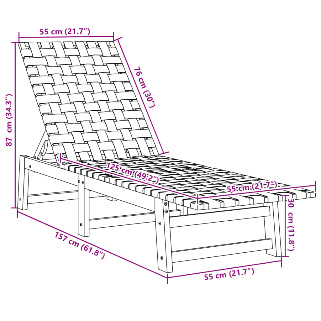 Sun Loungers with Coffee Table 2pcs Black Solid Acacia Wood