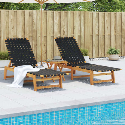 Sun Loungers with Coffee Table 2pcs Black Solid Acacia Wood