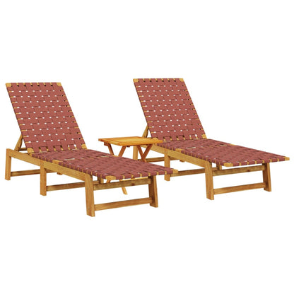 Lettini Prendisole con Tavolino 2pz Rossi Legno Massello Acacia