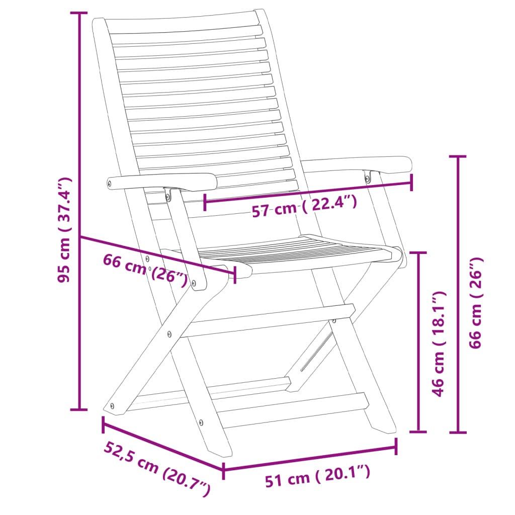 Sedie Giardino Pieghevoli 4 pz 57x66x95cm Legno Massello Acacia | homemem39