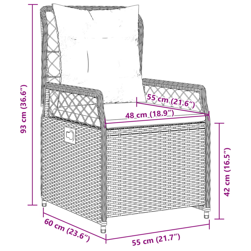 Sedie da Giardino Reclinabili 2 pz Grigio Polyrattan