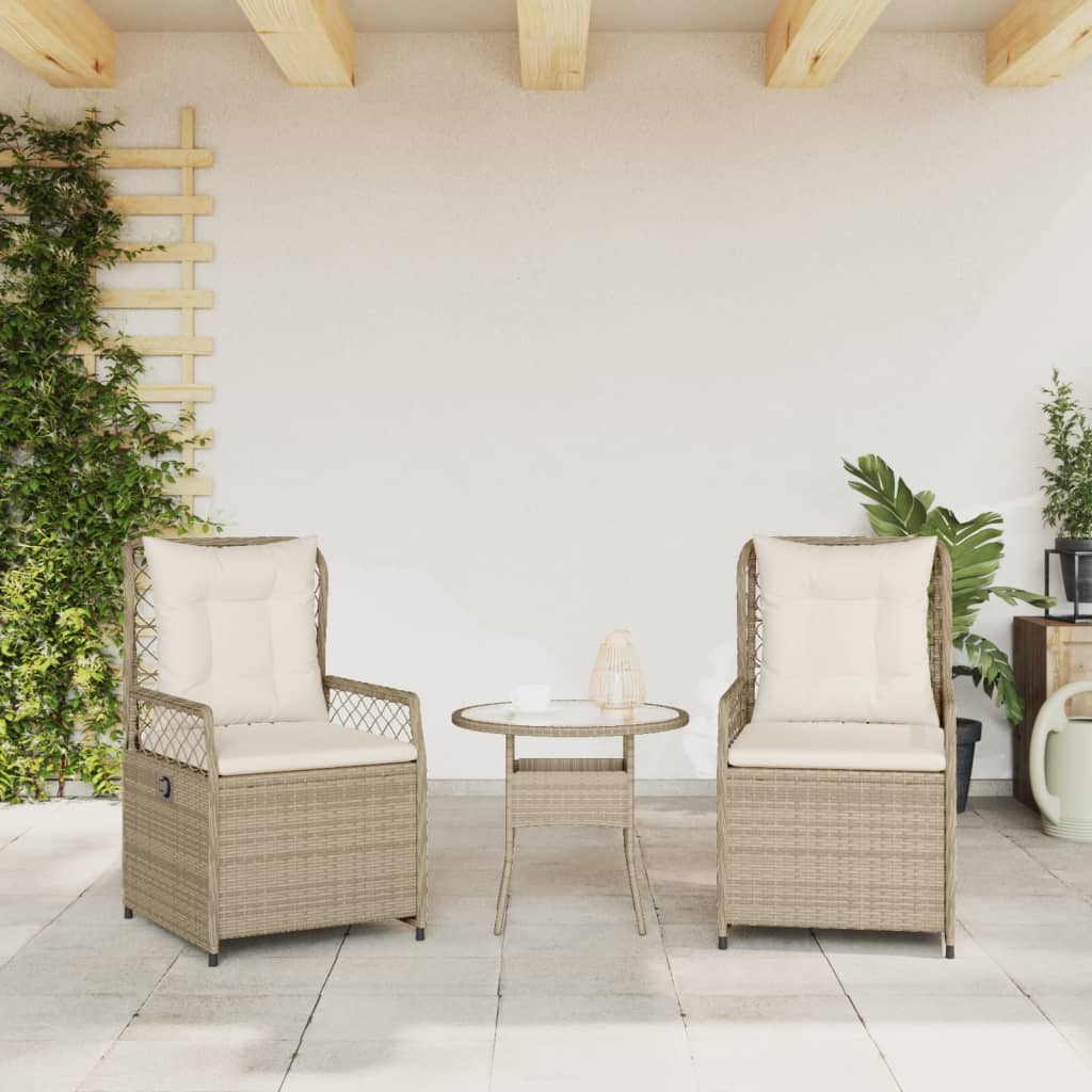 Sedie da Giardino Reclinabili 2 pz Beige Polyrattan