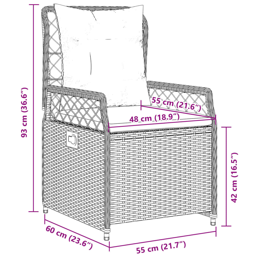 Sedie da Giardino Reclinabili 2 pz Beige Polyrattan