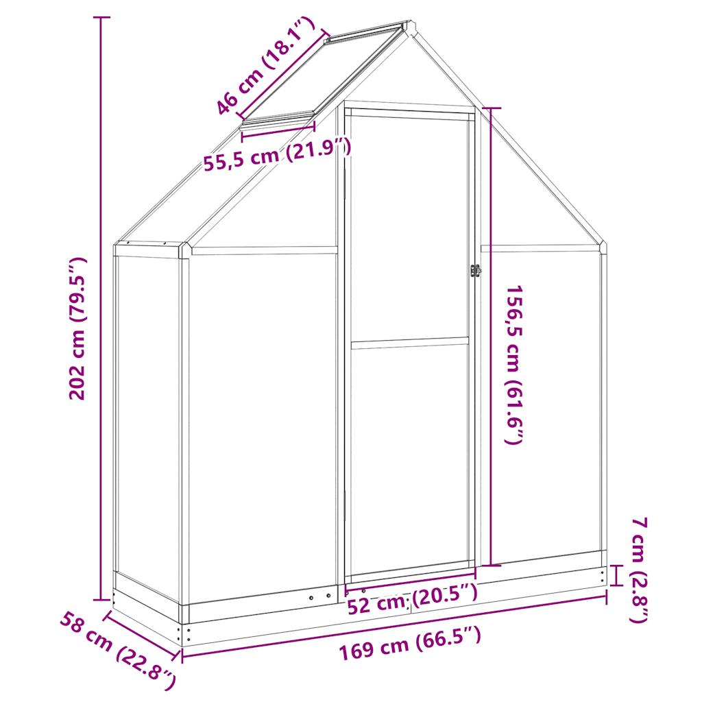 Greenhouse Frame with Anthracite Base 169x58x202 cm in Aluminium