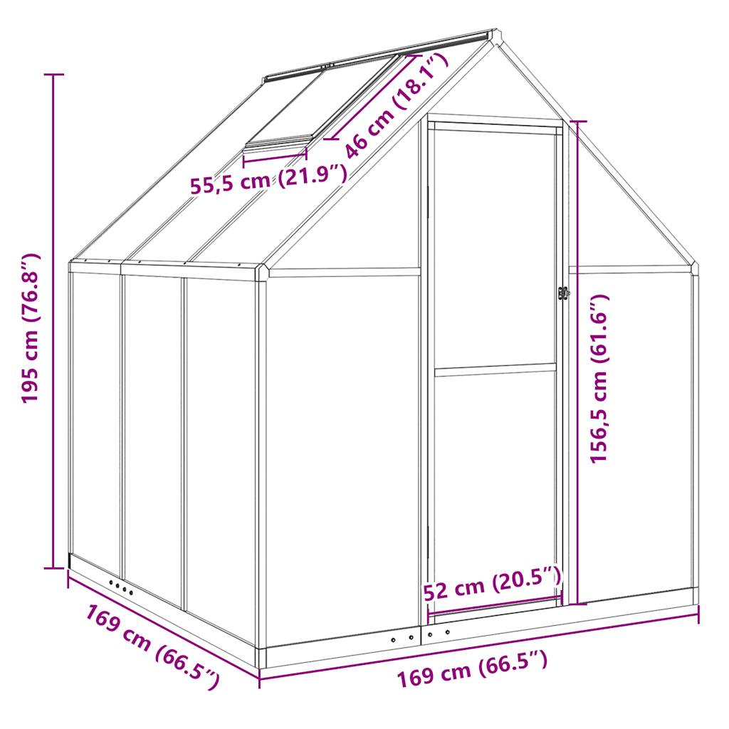 Greenhouse Frame with Anthracite Base 169x169x195 cm in Aluminium