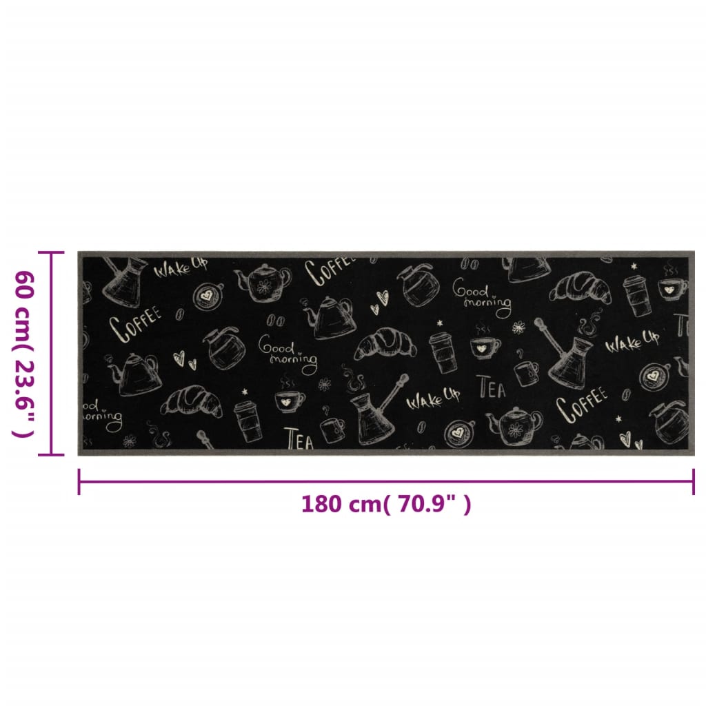 Tappeto da Cucina Lavabile Nero Mattutino 60x180 cm in Velluto - homemem39
