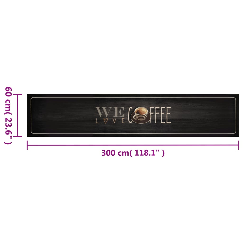 Tappeto da Cucina Lavabile Testo Caffè 60x300 cm in Velluto | homemem39