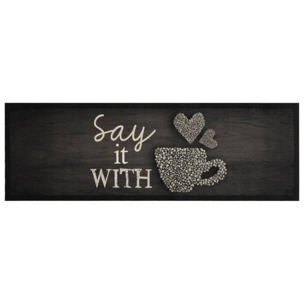 Tappeto da Cucina Lavabile Nero Tazza 60x180 cm in Velluto | homemem39