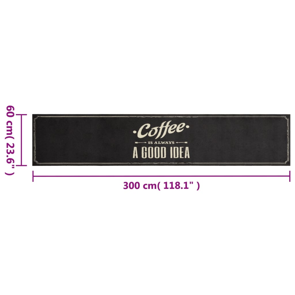 Tappeto da Cucina Lavabile Testo Caffè 60x300 cm in Velluto | homemem39