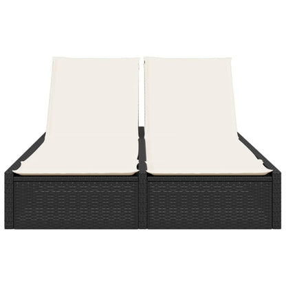 Lettino Prendisole Doppio con Cuscini Nero in Polyrattan - homemem39