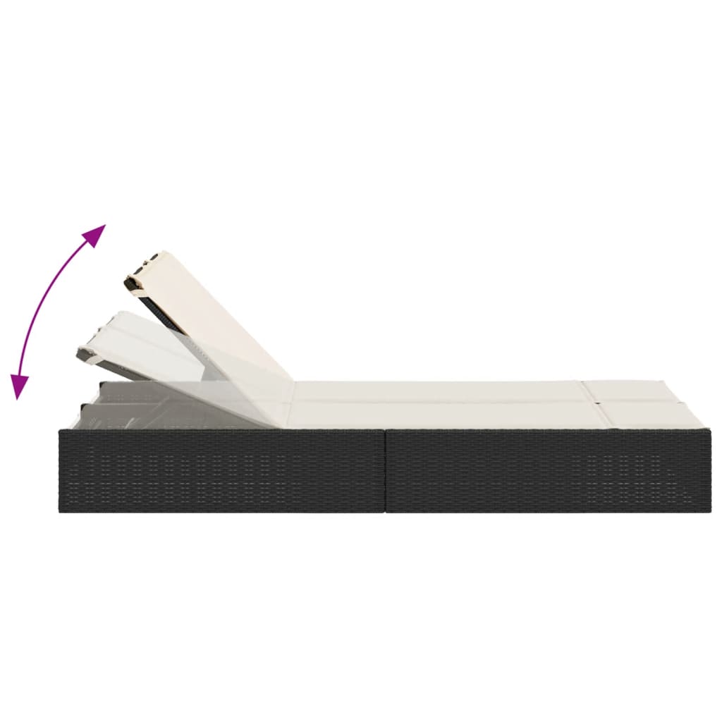 Lettino Prendisole Doppio con Cuscini Nero in Polyrattan - homemem39