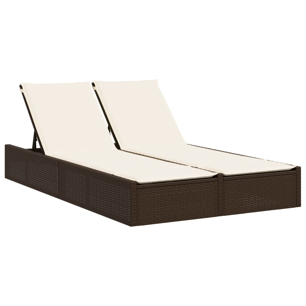 Lettino Prendisole con Cuscini Marrone in Polyrattan - homemem39