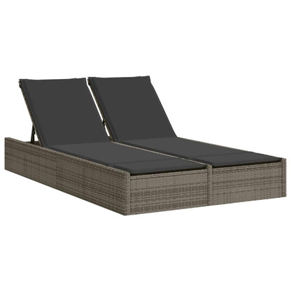 Lettino Prendisole Doppio con Cuscini Grigio in Polyrattan - homemem39