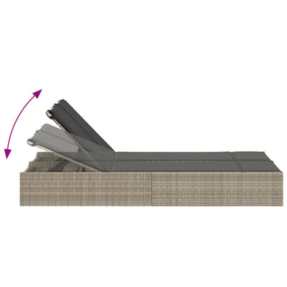 Lettino Prendisole Doppio con Cuscini Grigio Chiaro Polyrattan - homemem39