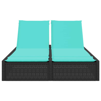 Lettino prendisole doppio con cuscini nero in polyrattan