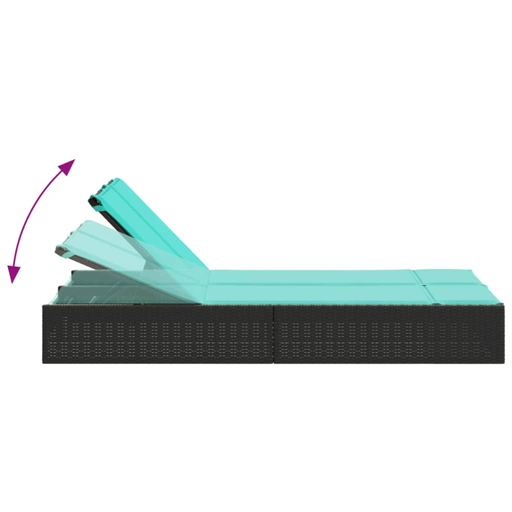 Lettino prendisole doppio con cuscini nero in polyrattan