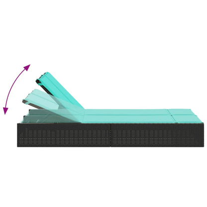 Lettino prendisole doppio con cuscini nero in polyrattan