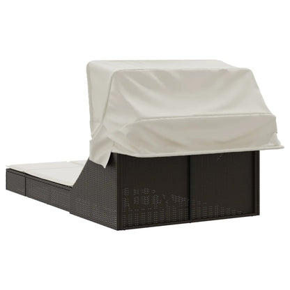 Lettino Doppio con Baldacchino e Cuscini Marrone in Polyrattan - homemem39